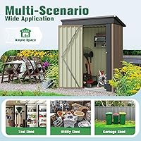 Vista 6 de Flamaker Cobertizo de almacenamiento de 5 x 3 pies, impermeable, de metal, para jardín, con puerta con cerradura, cobertizo de herramientas