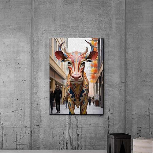 Farmhouse Landscape Wall Art, Highland Cow Decorations, Western Country Photography Canvas Art Prints for Living Room Bedroom Decor, Fall Forest