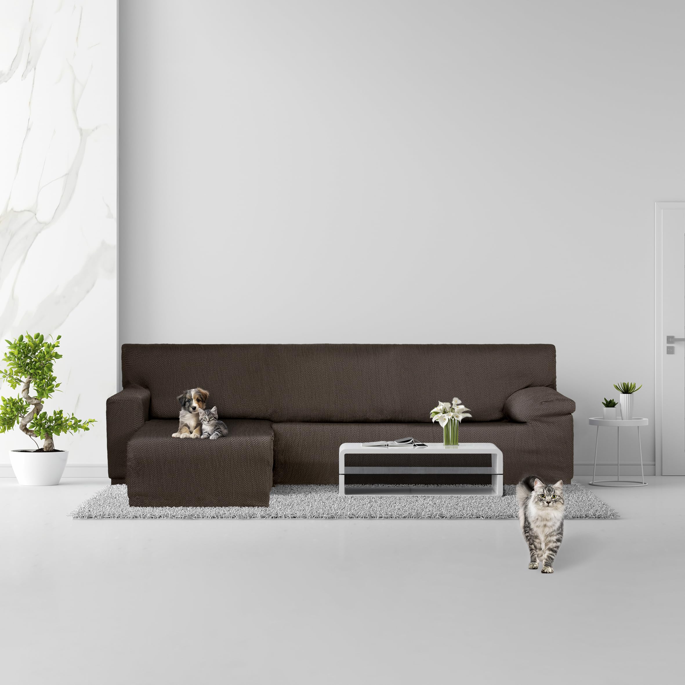 Eysa Luz Funda de sofá Chaise Longue Mini 200-250cm Brazo Corto Izquierdo Vista Frontal marrón