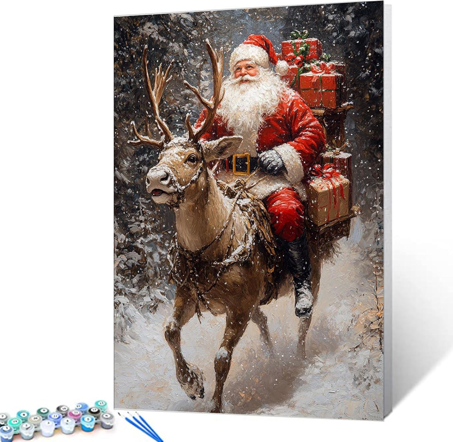 Aihonmin Christmas Paint by Numbers Kit for Adults & Kids Ages 8-12,Santa Claus Paint by Number on Canvas Easy to Paint for Beginner with Brushes Acrylic Paintwork Home Wall Decor 16"x20" (DIY Frame)