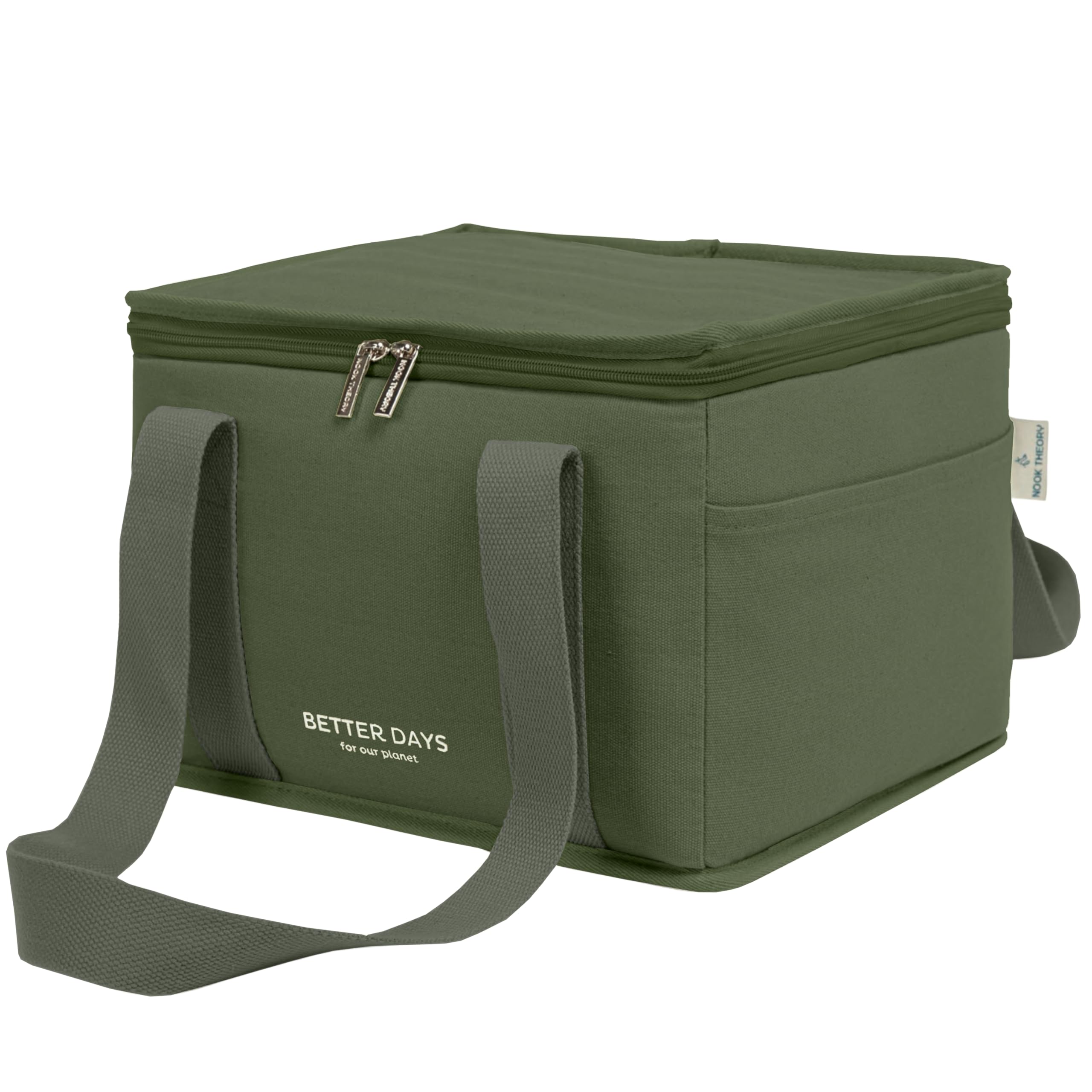 Nook Theory Insulated Grocery Bags, Regular Reusable Grocery Bag with Zipper, Leak Proof Cooler Bag for Frozen and Hot Food (Forest)