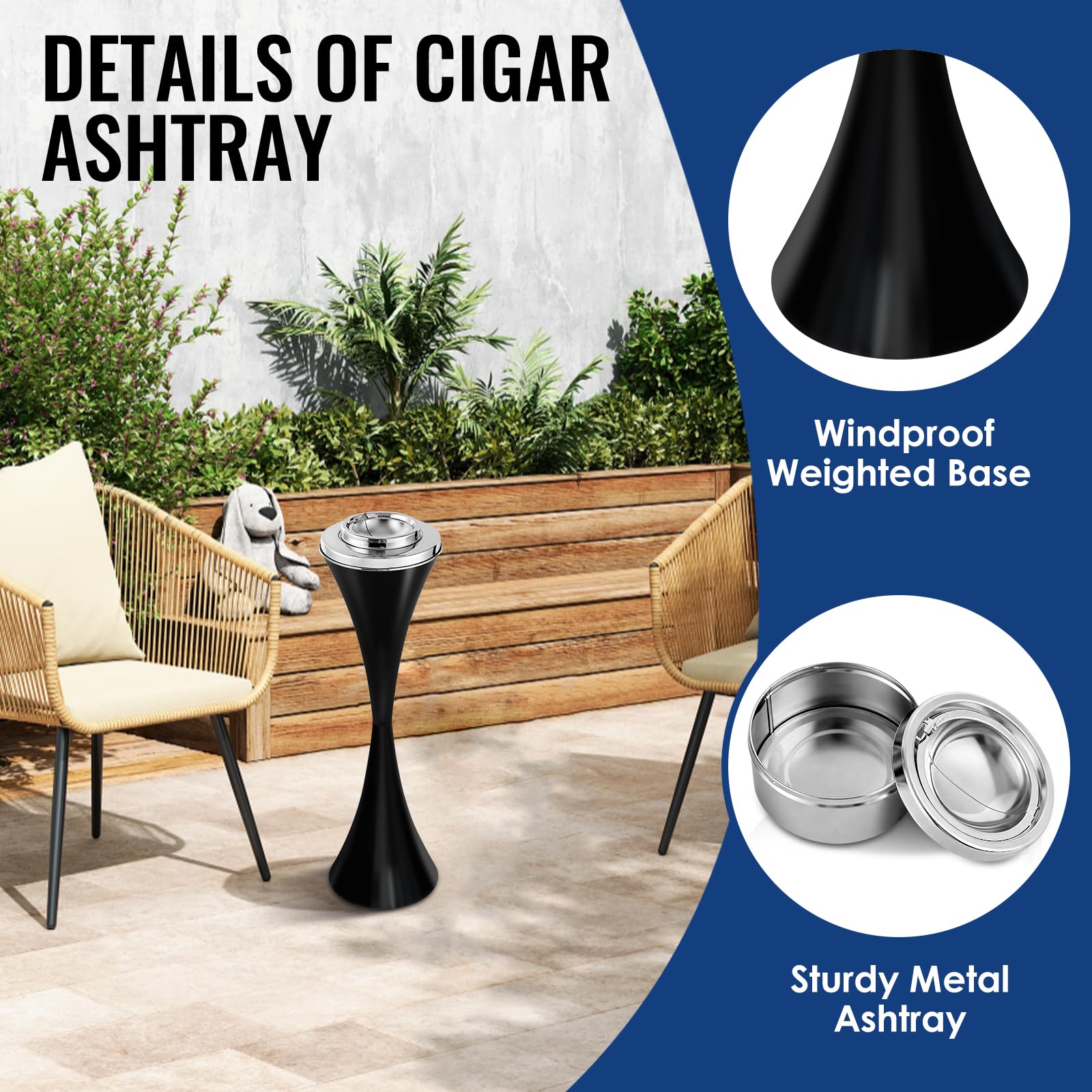 Floor Standing Ashtray with Lid 24 Inches Standing Ashtray Outdoor