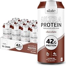 Slate Milk - Ultra Protein Shake - Chocolate - 42g Protein, 2g Sugar, 200 Calories, 4g Net Carbs - Lactose Free, No Added Sugar - Made with Ultra Filtered Milk - Breakfast Boost, Post Workout - 15 fl oz, 12 Cans