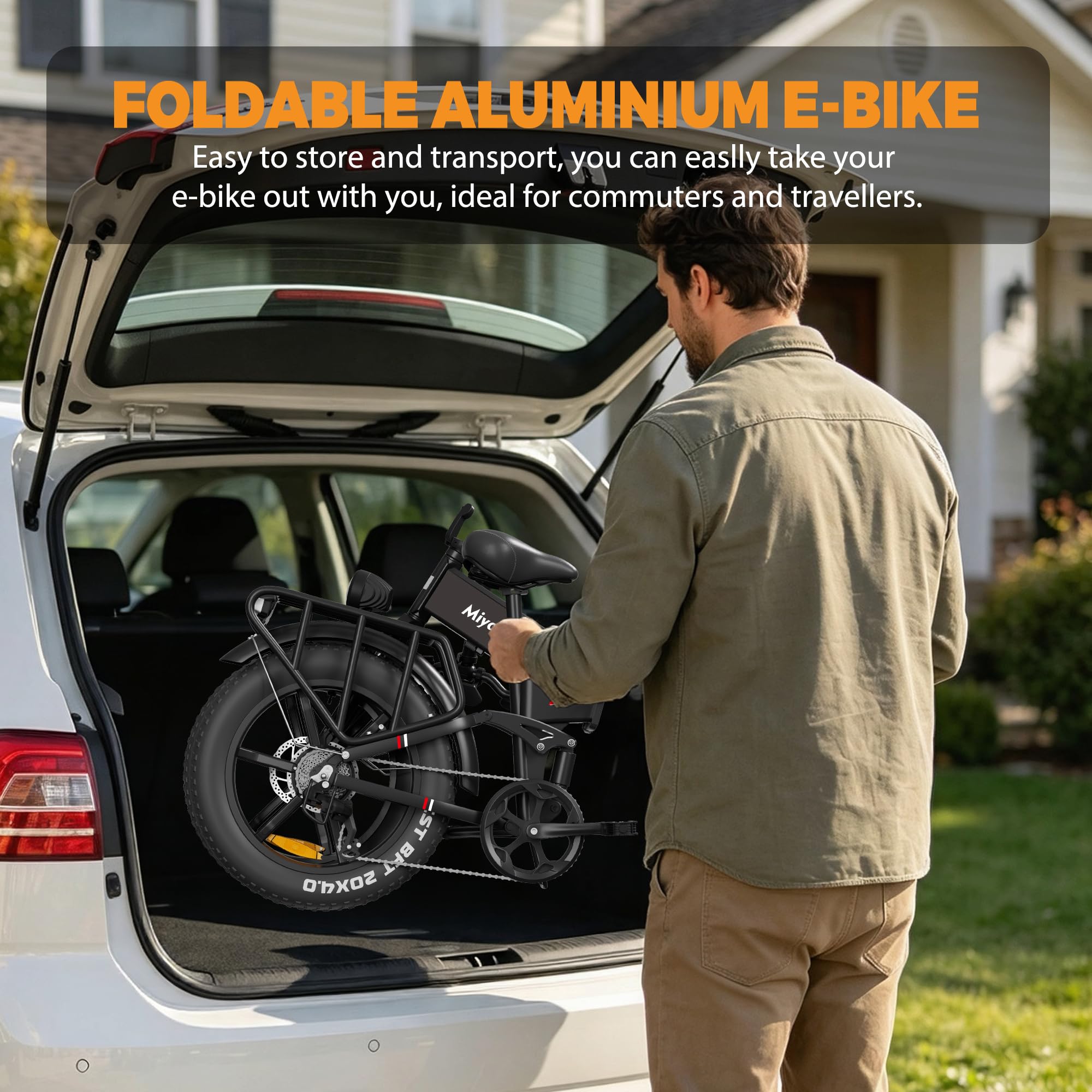 Miyazaki Bicicletta Elettrica Pieghevole per Adulti, Telaio in Alluminio Aerospaziale, Motore Brushless, Ebike Pieghevole con Batteria Removibile da 48V 14Ah, Pneumatici Fat da 20"x4.0"