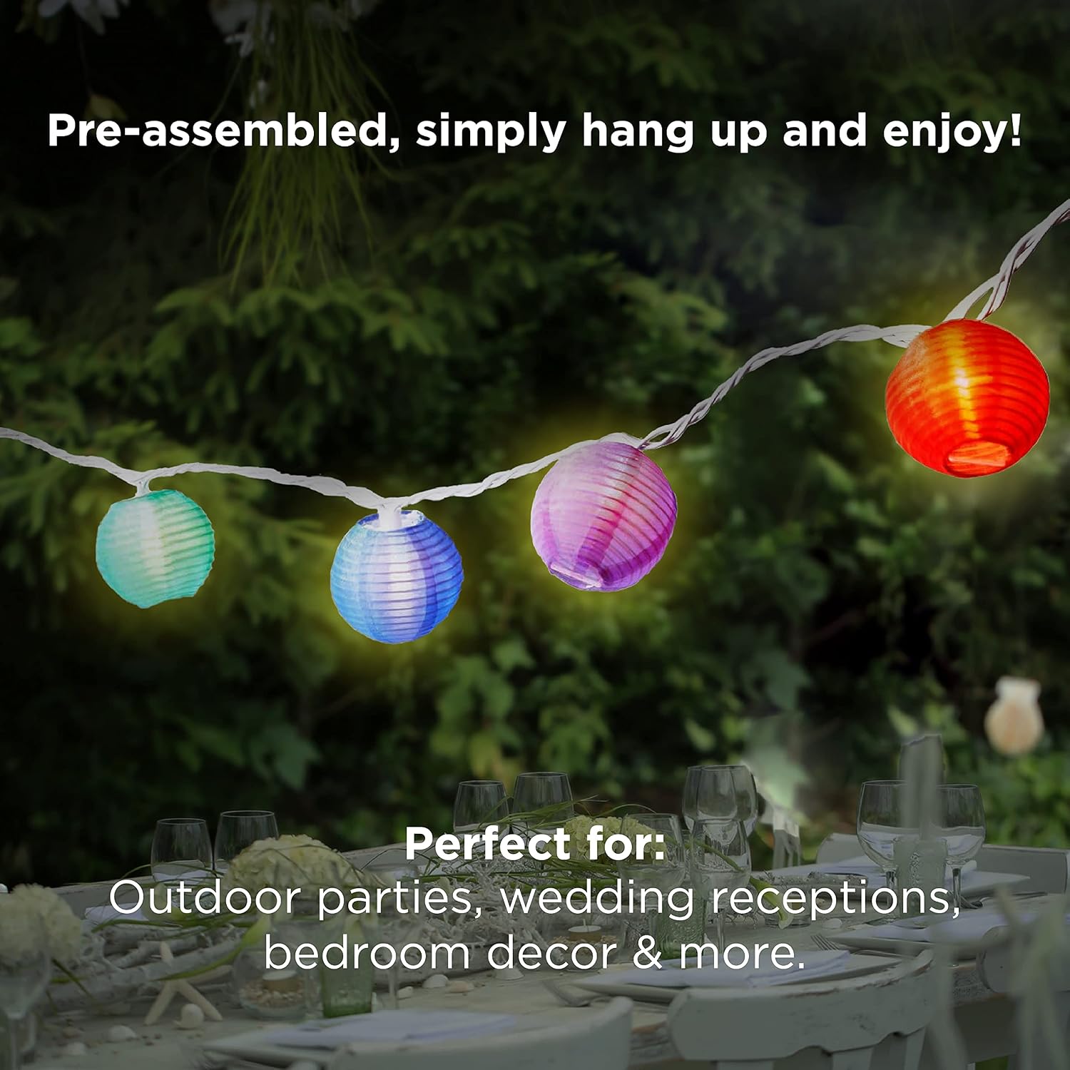 LampLust String Lights Paper Lanterns with Lights, 20 Multicolor Chinese Lanterns, 3 Inch Diameter, 13 Ft Lantern String Lights Bedroom, Plugin Outdoor Waterproof Paper Lantern Party Decorations