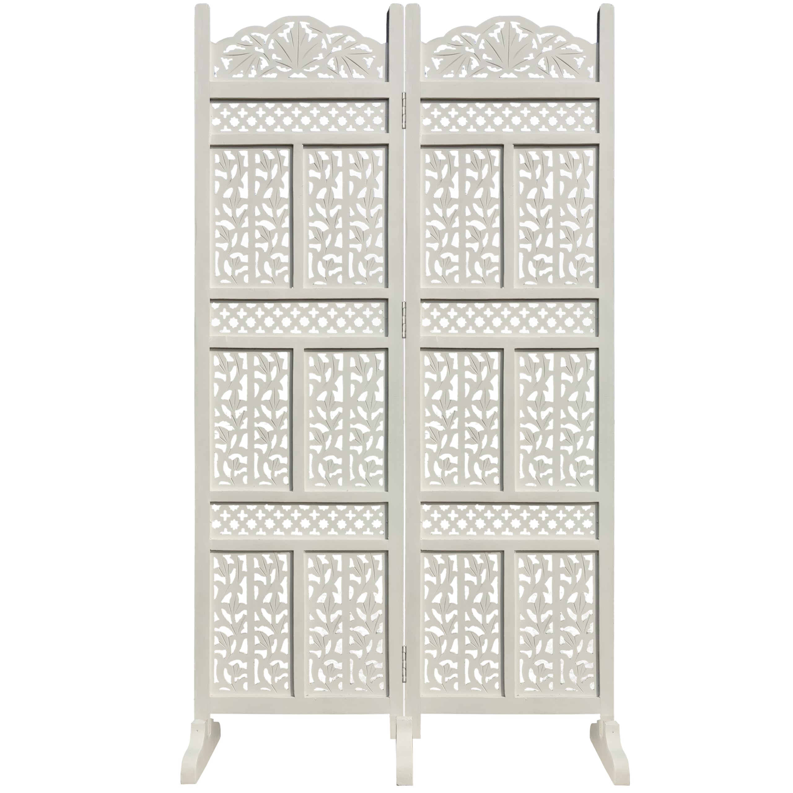 Room Divider Partition Wall Screen – Wooden Decorative Panel Separator for Living Room, Bedroom, Hall, Office, Puja Room & Restaurant (2 Panel with Stand)