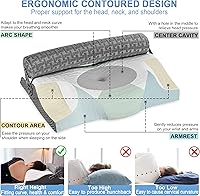 Vista 5 de Elviros Almohada cervical de espuma viscoelástica para aliviar el dolor de cuello, almohadas ortopédicas de tracción de contorno para dormir
