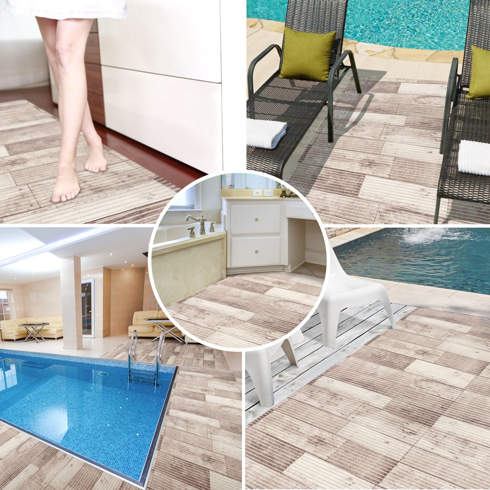 ANRO Weichschaummatte Badematte Bad Dusche WC Vorleger Teppich Antirutsch Badläufer Holz 280x130cm