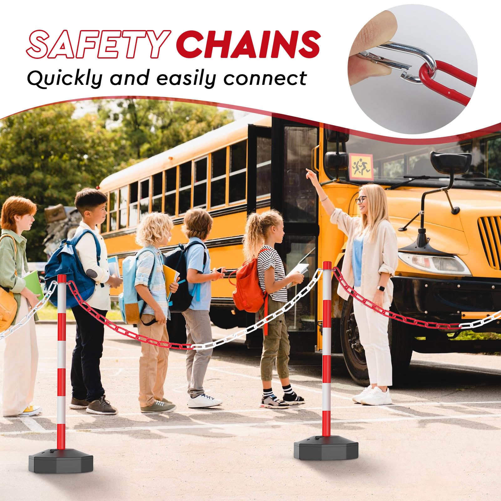 SWAWIS 5m Chaine Métallique Rouge et Blanche en Acier Galvanisé, 5mm d'Épaisseur Chaîne de Barrage avec Mousqueton, Chaîne de Signalisation pour Chantiers Routes Garages