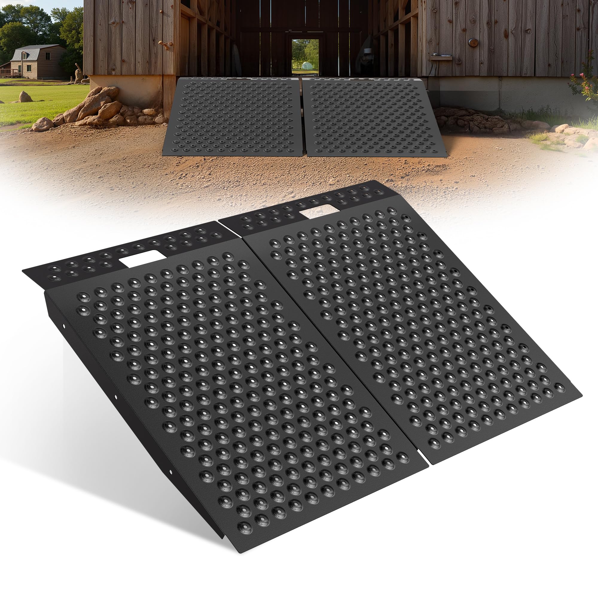 VNN 36" x 48" Shed Ramp for Riding Mower - 1500 LB Capacity Shed Ramps, Anti-Slip Punch Plate Ramp for ATV, Motorcycles, Garages &amp; Barns (2PC, Black, Alloy)