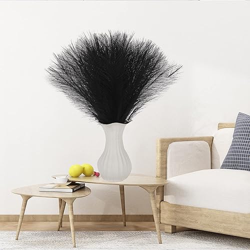 Miniatura 7 de Acfruits Hierba negra de la pampa pequeña, 30 piezas de 17 pulgadas de hierba de pampa sintética, arreglo floral de pompas y relleno de jarrón