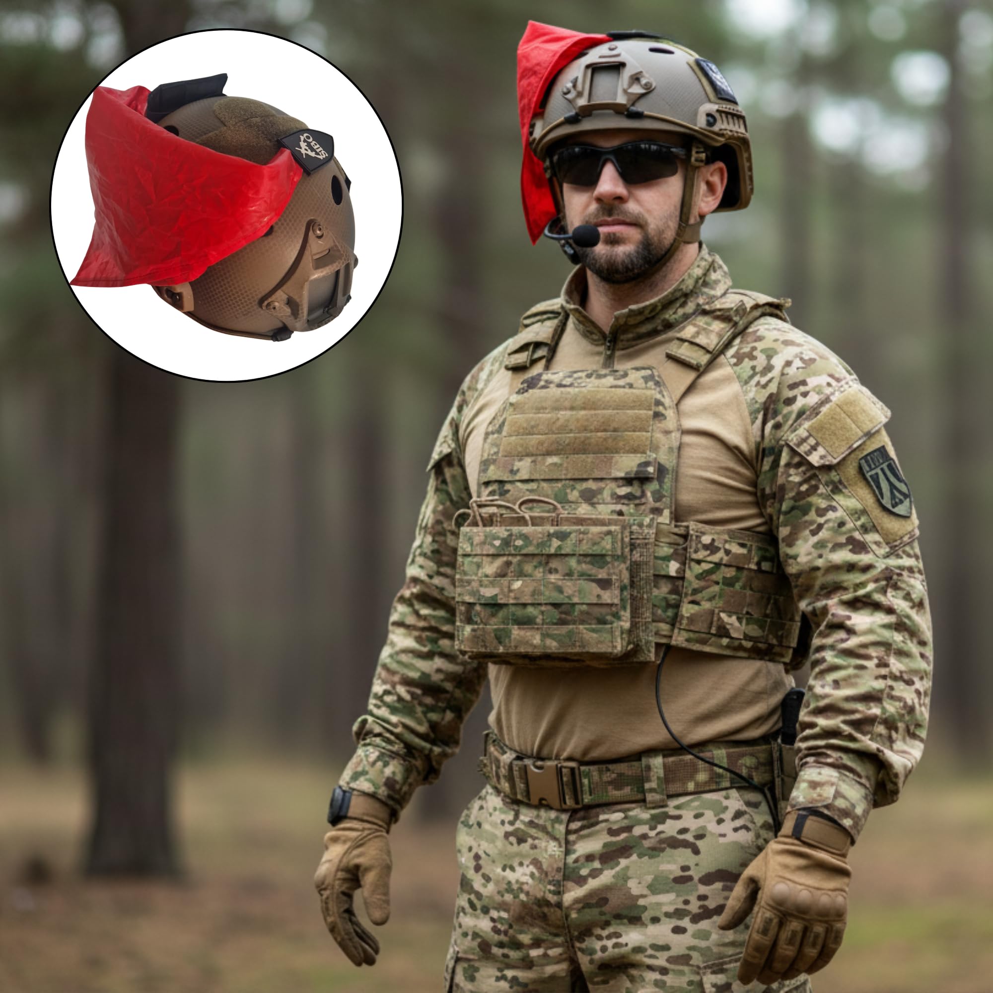 Sibo Pañuelo Rojo Airsoft con Pouch Integrado Deathrag MOLLE Accesorio Táctico