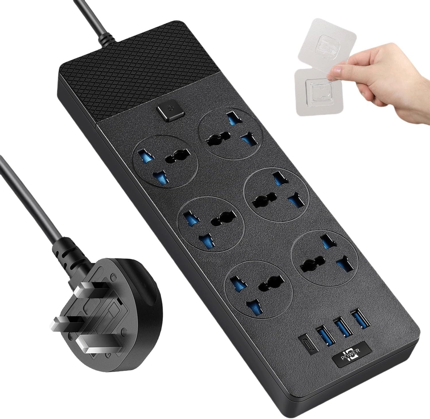 UK to US Plug Adapter, Jumpso Power Strip with 6 International Outlets and 4 USB Ports (1 USB C), 110-240v, 3000w, 6Ft, Universal Travel Adapter Extension Cord for Electrical Equipment