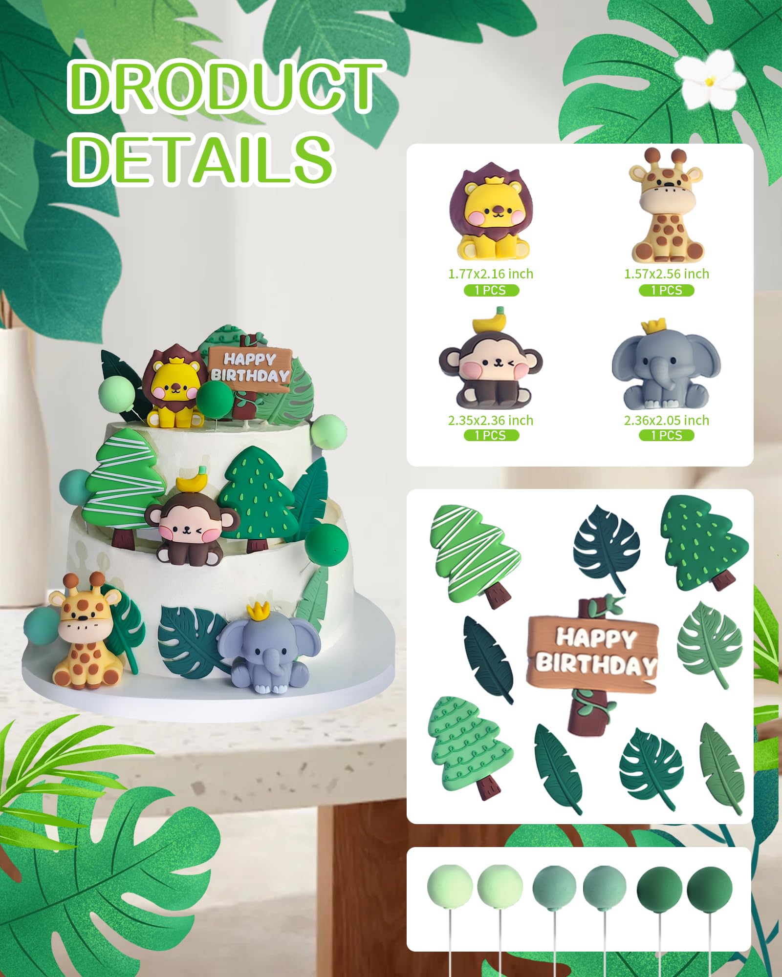 CAJECT 20pcs Happy Birthday Cake Toppers – Cute Animal Cake Decorations for Kids & Adults – Fun & Safe Non-Edible Party Supplies