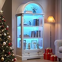 72" White Lighted Curio Cabinet with Motion Sensor LED Lights, Tempered Glass Doors - 4-Tier Display Case for Collectibles, Books, Toys
