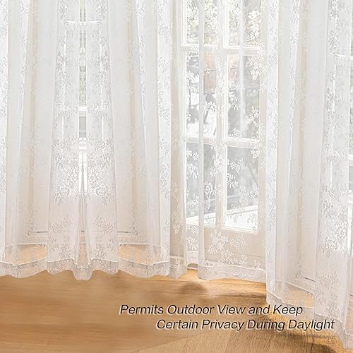 Miniatura 7 de LANTIME Cortinas traslúcidas de encaje blanco de 108 pulgadas de largo, paneles de cortinas plisadas dobles para ventana, 52 pulgadas de ancho x 108