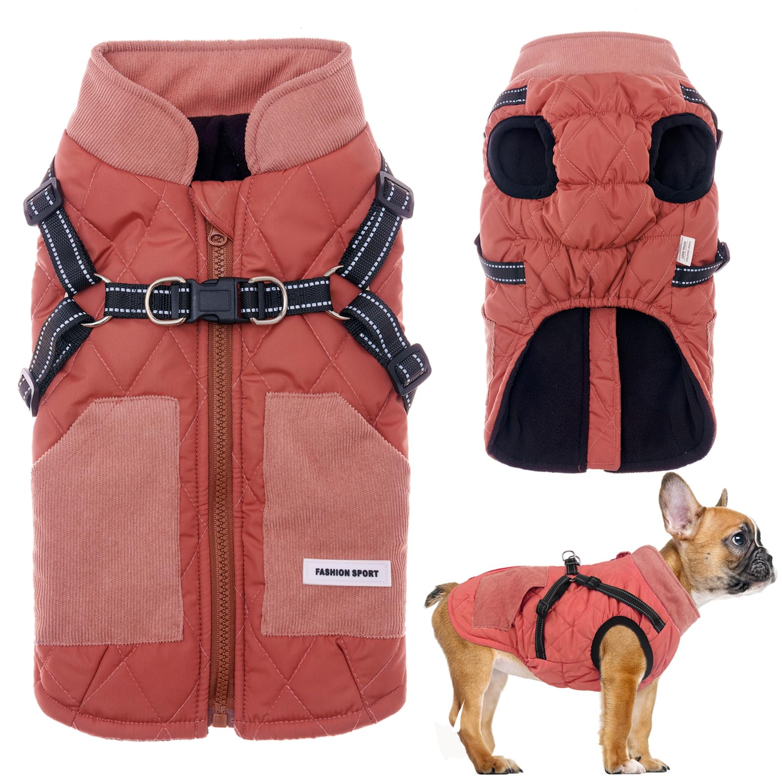 TVMALLWarm Dog Coats with Harness, Upgrade Dog Jacket for Winter Cold Weather Cozy Windproof Dog Coat With pocket Dog Clothes for Small Medium Dogs (Red, L)