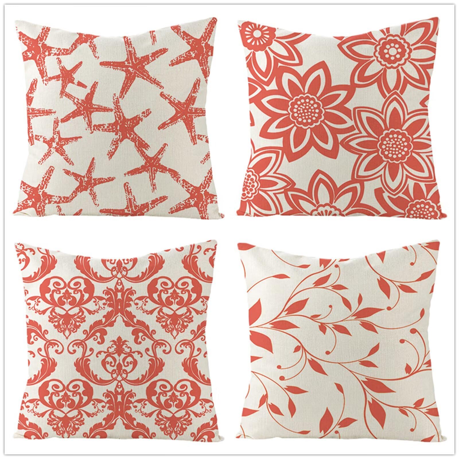 Fundas Cojines 70x70cm,Juego de 4 Fundas de Cojines Modernas Terciopelo Decorativa Hogar Almohadas Fundas para Sala Sofá Cama Decoración para Hogar Flores Blancas Rojas