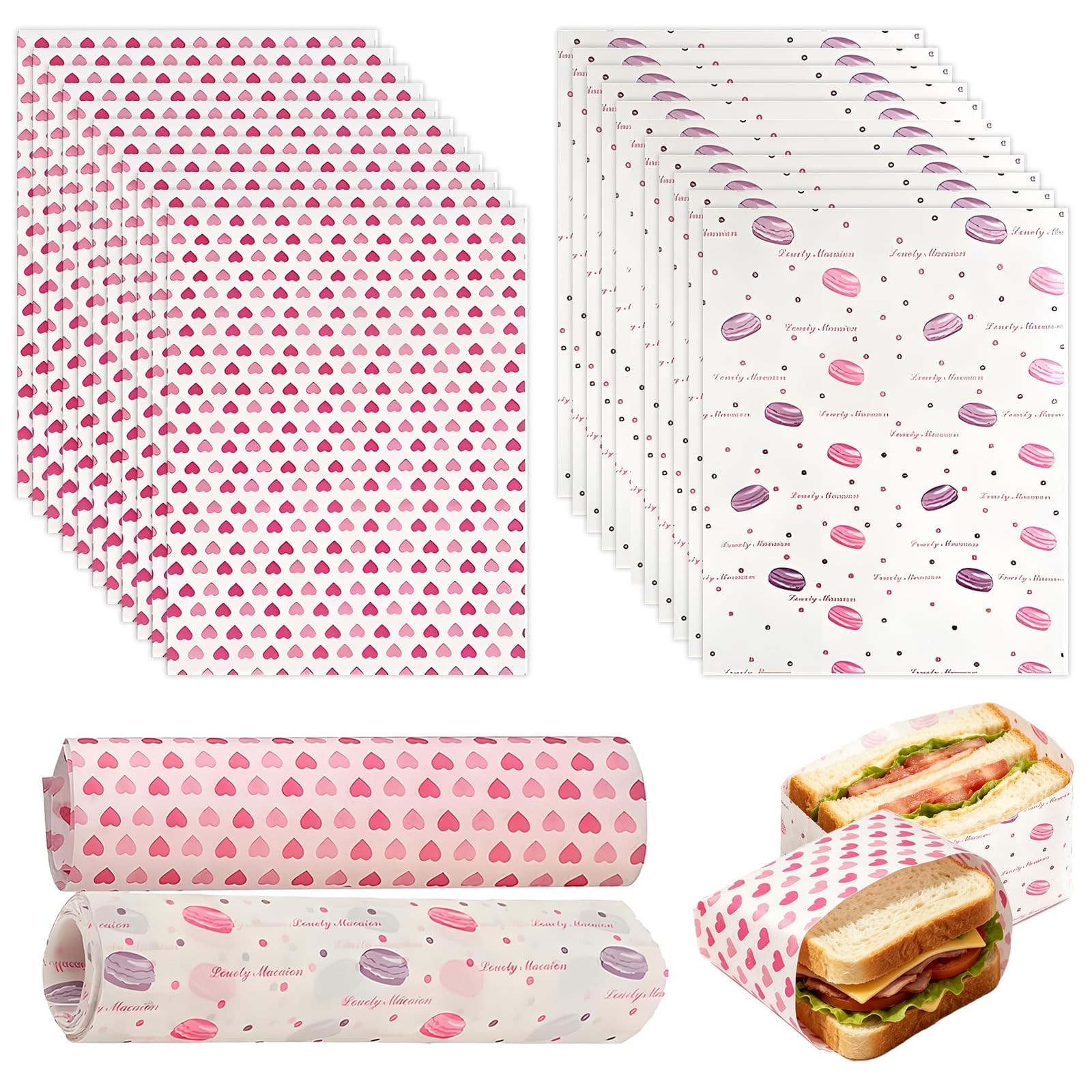 Greaseproof Paper Sheets, 100 Pcs Wax Papers, Waterproof Checkered Sandwich Wrapping Papers, Non-Stick Baking Paper Sheets for Deli Sandwich Cakes Cheese,Picnic, Party & Deli(25x21.5cm)