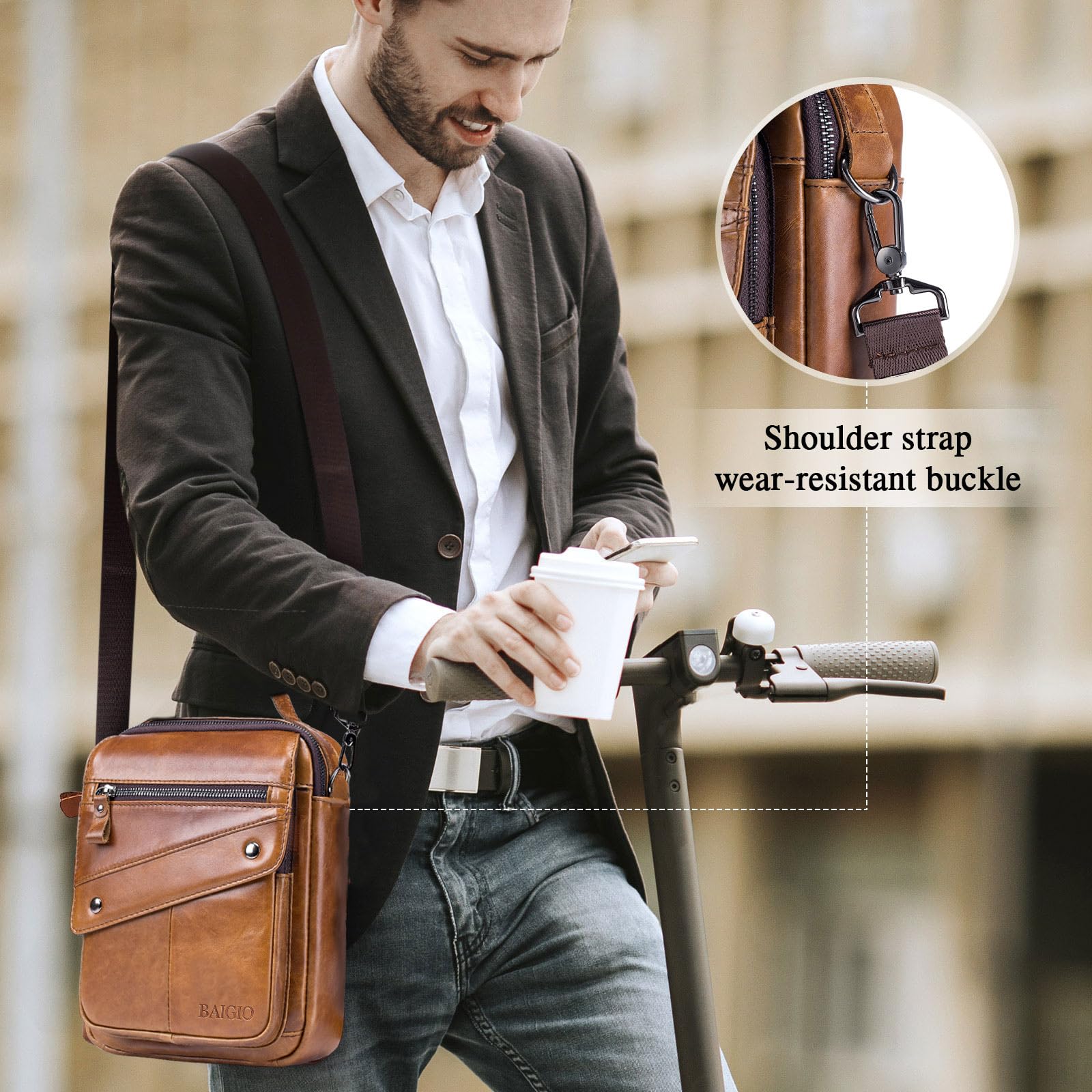 BAIGIO Umhängetaschen Herren Leder Schultertasche für Männer Herrentasche zum Umhängen Handtaschen Crossbody Bag Ledertasche für Arbeit Büro Alltag