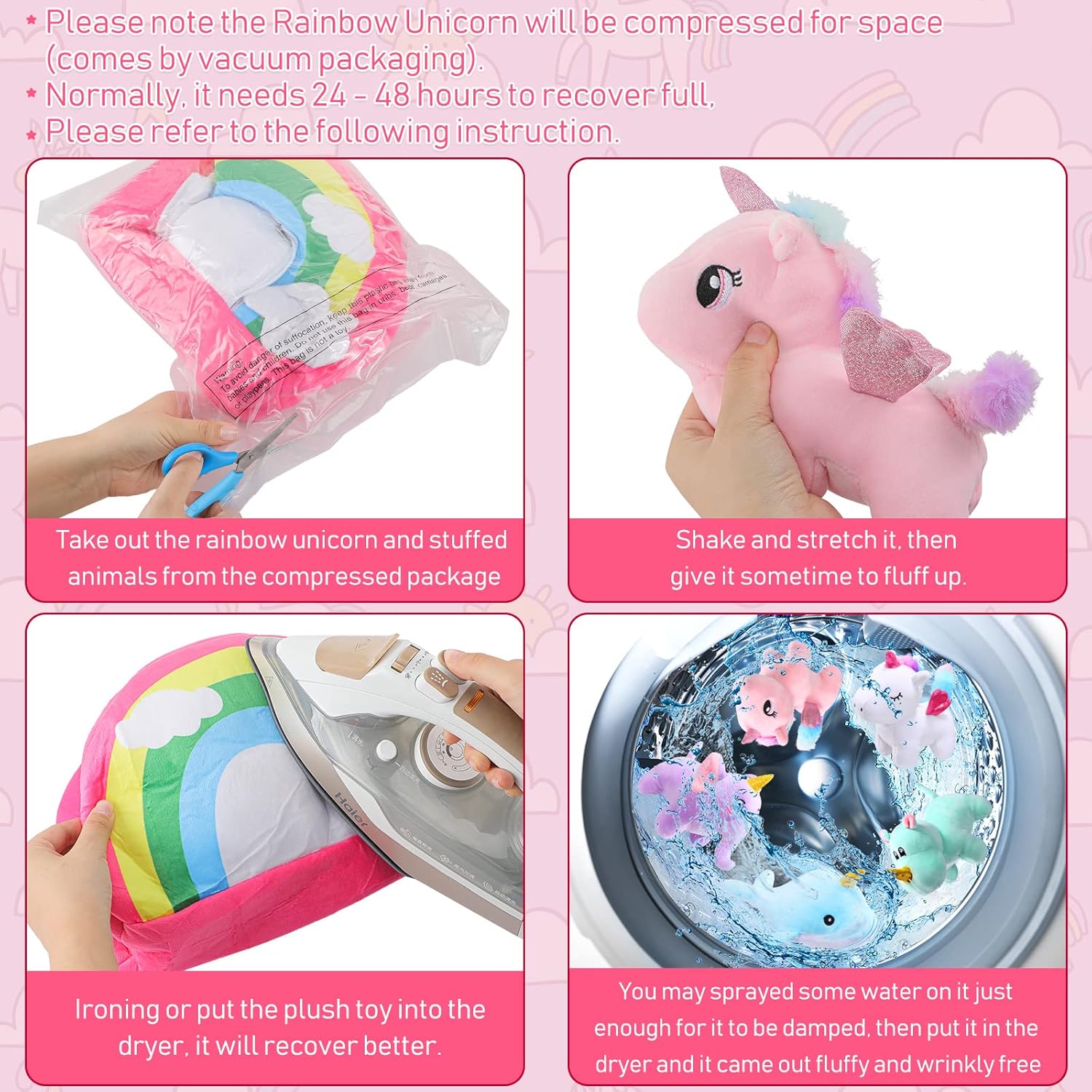 Aoriher 6 Pieces Stuffed Figure Unicorn Animal Set with Rainbow Case Include Unicorns Hippo Elephant Dolphin Gifts for Christmas