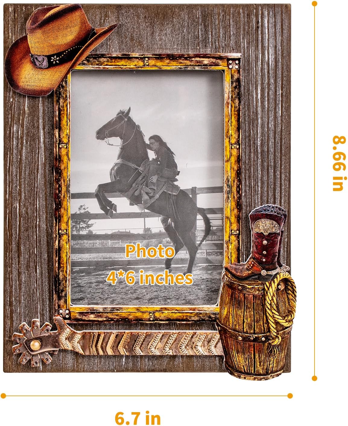 OKSQW 4 x 6 Rustic Wood Picture Frame with Cowboy Design, Solid Wooden Photo Frame with High Definition Glass, Cool Handicrafts Tabletop or Wall Mounting Great for Display for Farmhouse Home Decor. (Denim Style) - Image 2