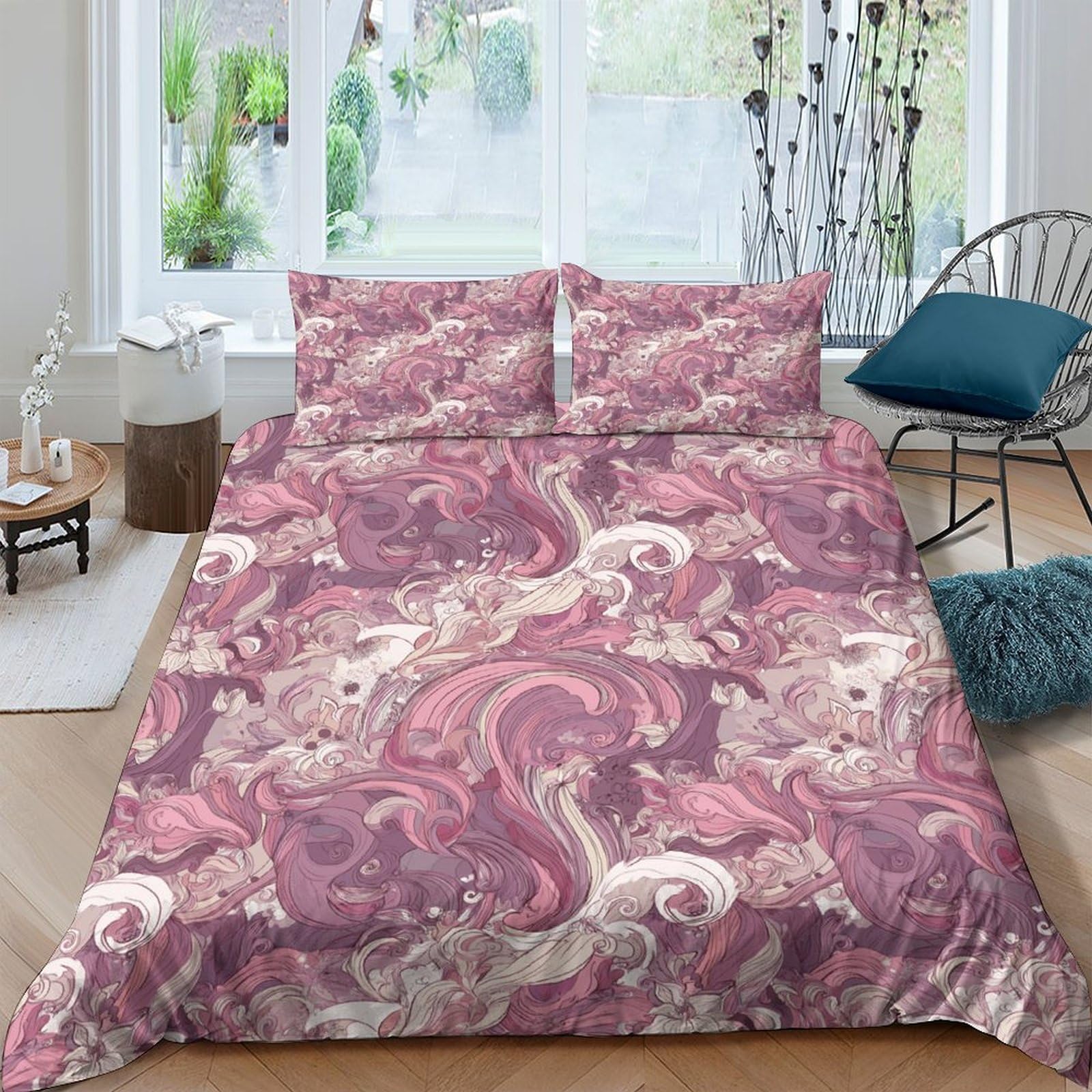 Ctjqhvkz Style-8 3D Printed Marble Swirl Fitted Sheet Microfiber Soft Pink Paisley Bed Cover For Bedroom Dorm Mattress Decor Single（135X200cm）