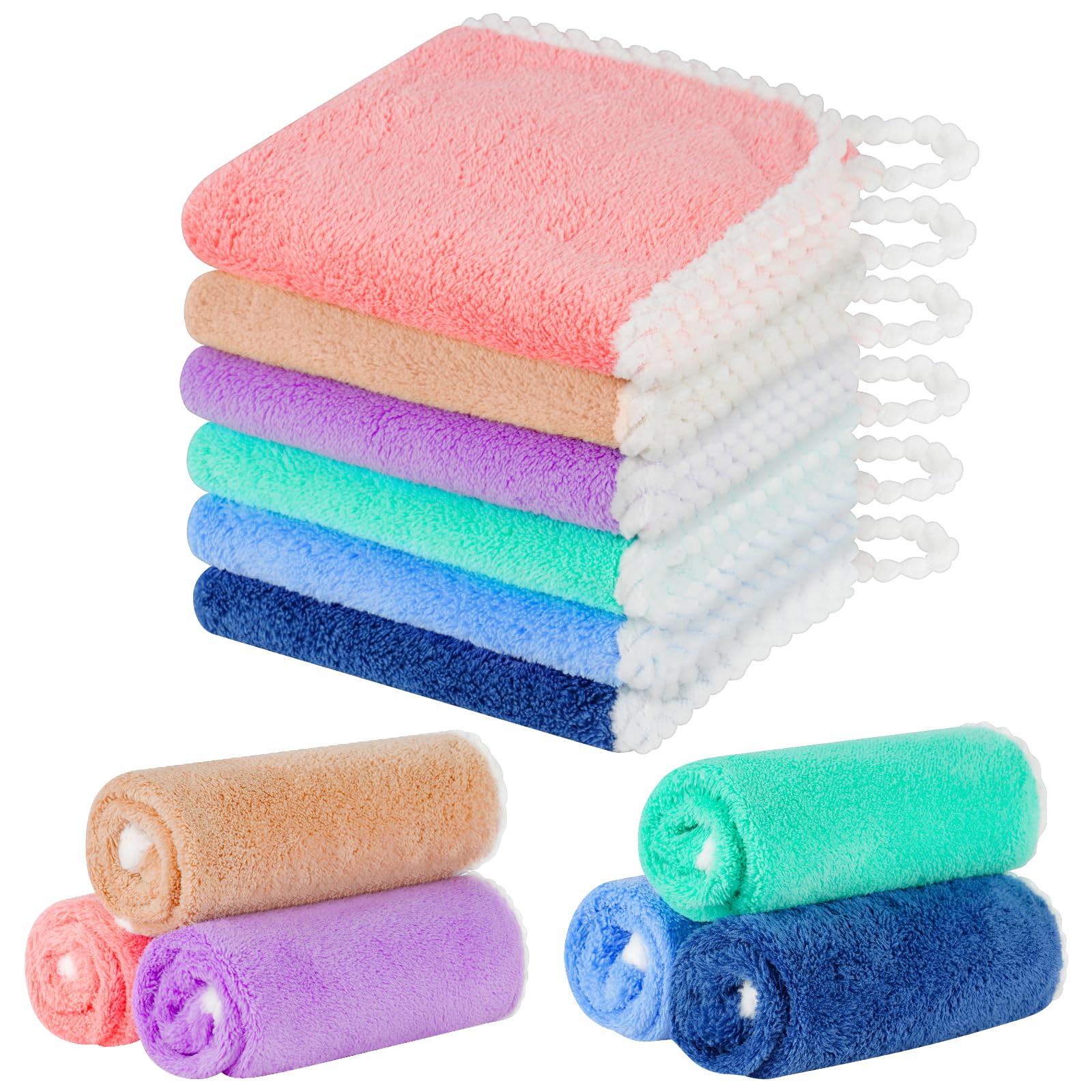 Aolso Babywaschlappen, 6 Stück Korallenvlies Gesichtstuch, Mehrweg Baby Waschlappen als Ersatz für Feuchttücher, Kleine waschbare mini Baumwolltücher, Baby Handtücher Handtuch für Babys（30x30 cm）