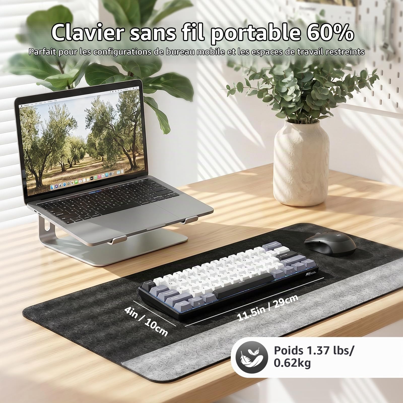 RK ROYAL KLUDGE RK61 60% Clavier mécanique sans, Format Mini Portable