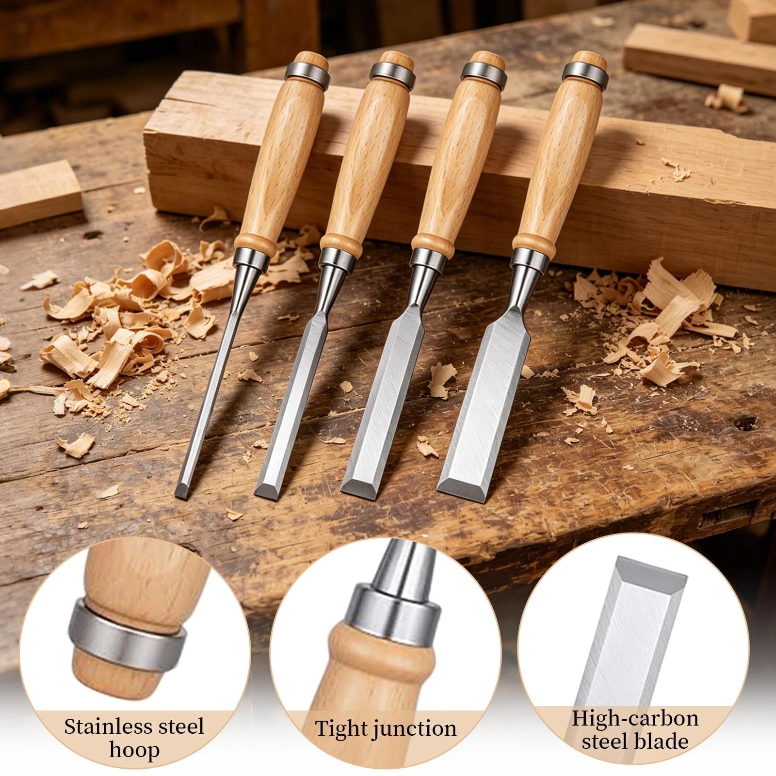 Scalpelli per Legno 6mm 12mm 18mm 24mm Set 4 Pezzi Attrezzi da Intaglio