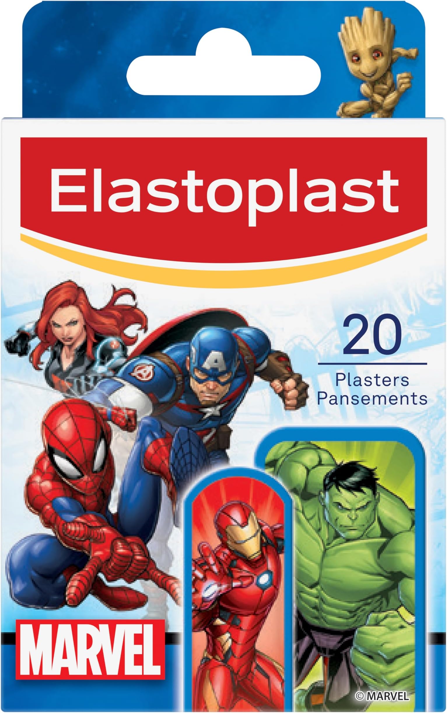 Elastoplast Marvel Plasters, Assorted Sizes (20 Pieces), Coloured First Aid Plasters for Children, Kid’s Everyday Plasters with Marvel Superhero Designs, Easy Removal and Skin-Friendly