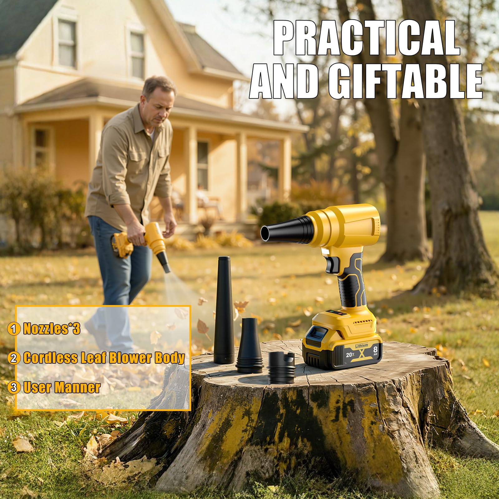 Soplador de hojas inalámbrico para batería Dewalt de 20 V, 140.000 rpm, diseño ligero sin escobillas, soplador de mano para limpieza de patio, agua sopladora de coche, soplando hojas y polvo, solo