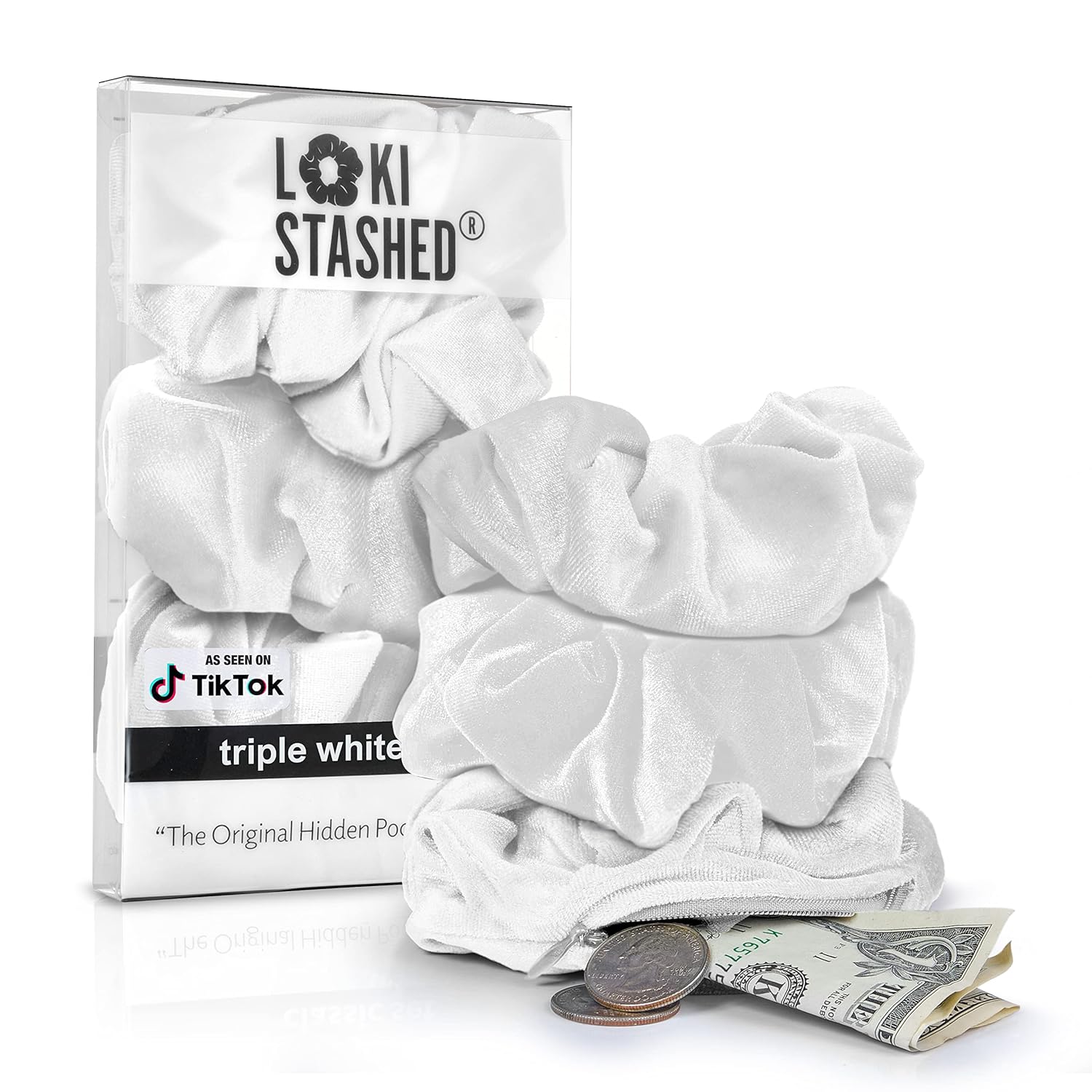 3-PACK Velvet Hair Tie Scrunchies for VSCO Girls & Women, THE ORIGINAL HIDDEN POCKET SCRUNCHIE with Zipper Pocket Storage, Accessories, Small Items, Keys, Money – Triple White Set 3-PACK Velvet Hair Tie Scrunchies for VSCO Girls & Women, THE ORIGINAL HIDDEN POCKET SCRUNCHIE with Zipper Pocket Storage, Accessories, Small Items, Keys, Money – Triple White Set