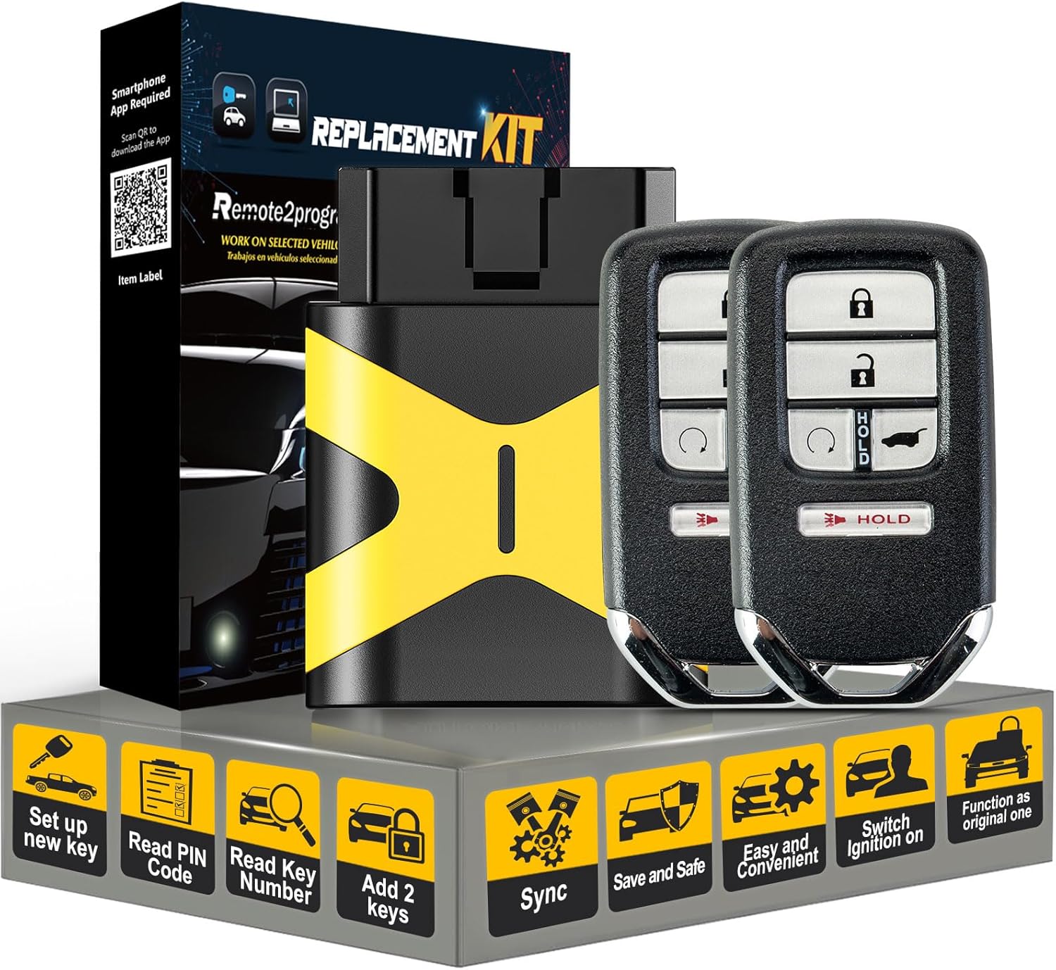 Smart Car Key Keyless Entry Remote Control Replacement for 2019 - 2021 Honda Pilot/ Passport Self Programmable with FCC: KR5T44 / KR5V44 (self programmable Remote)