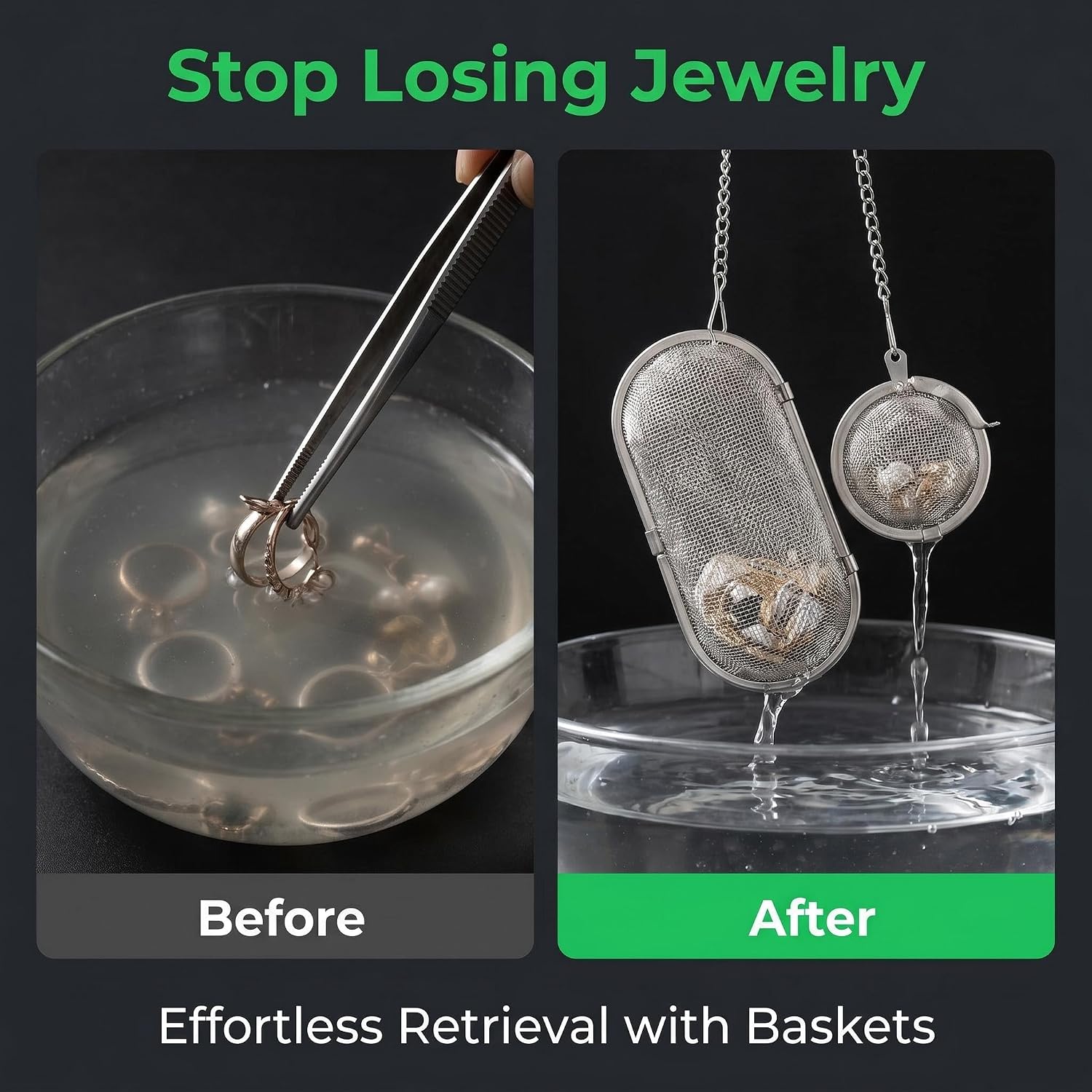 Ultrasonic Jewelry Cleaner Basket Set, Stainless Steel | For Rings, Earrings & Small Parts, Fits Most 2L-3L Ultrasonic & Steam Cleaner, Includes Polishing Cloth
