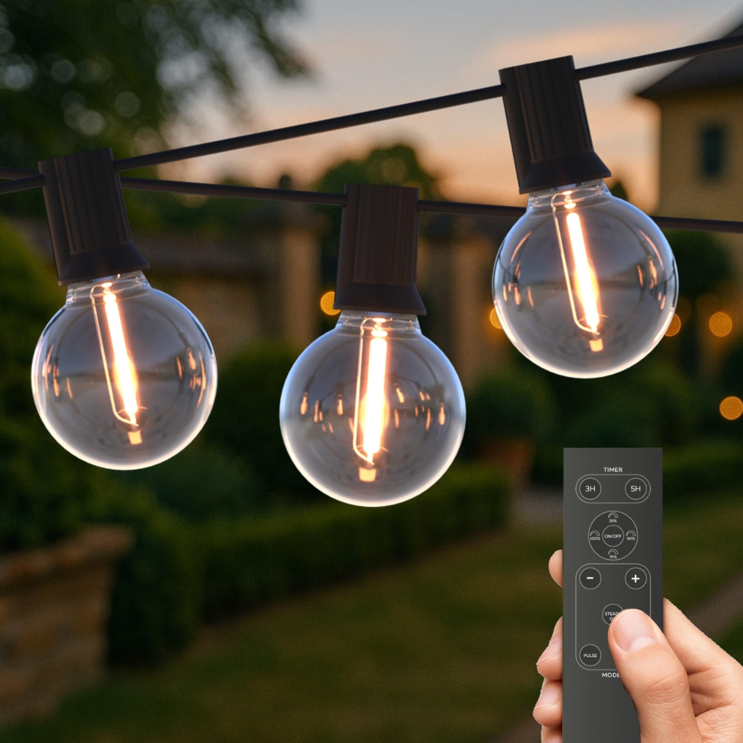 Calex Black Festoon Lights Outdoor, 50 Led Bulbs, 30M Warm White Garden String Light, Ip44 Waterproof, Remote Control