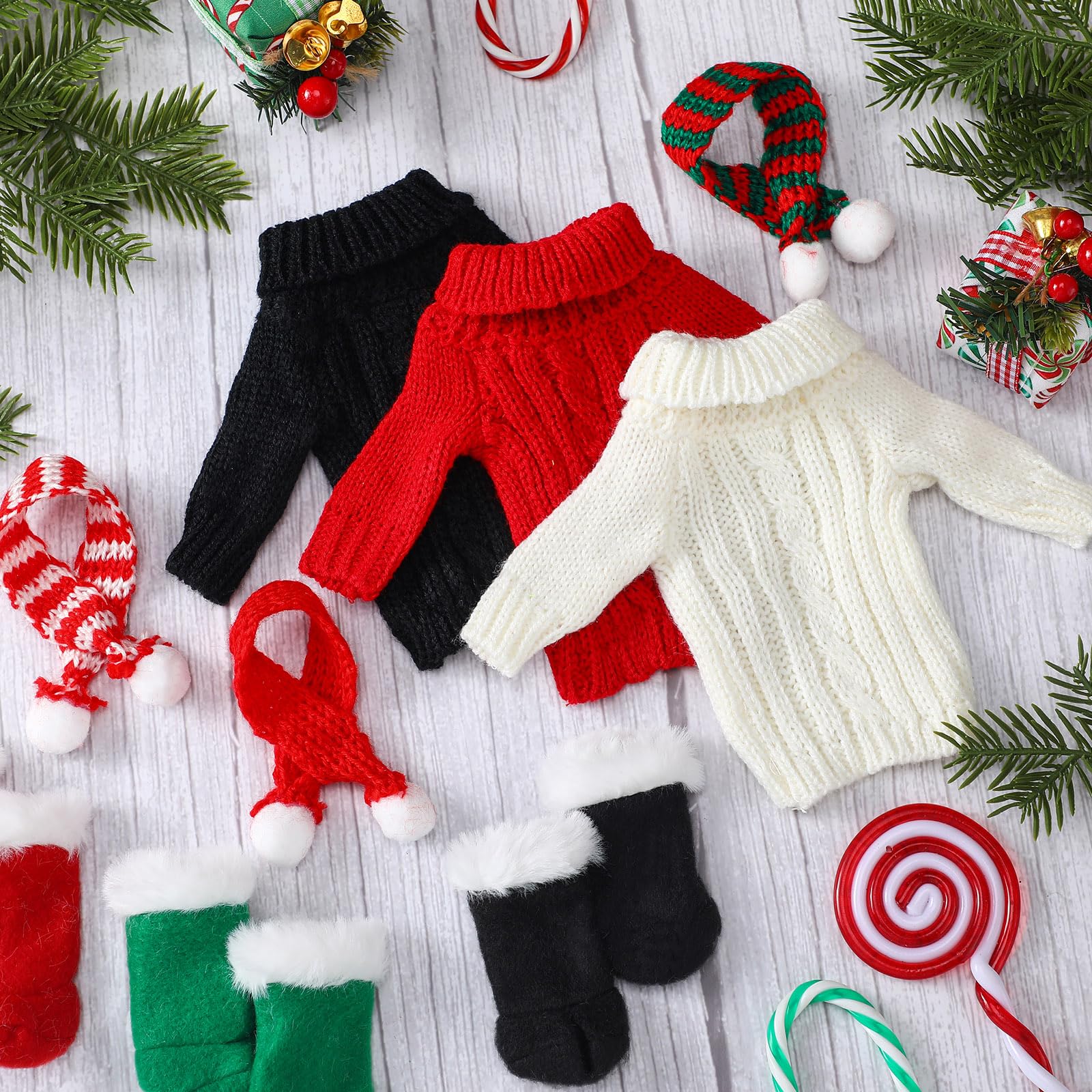 9 piezas de ropa de muñeca de Navidad de 11.5 pulgadas, accesorios de ropa de muñeca de invierno, incluye suéter de Papá Noel, zapatos, botas de nieve, pantalones cortos (negro, rojo, 7