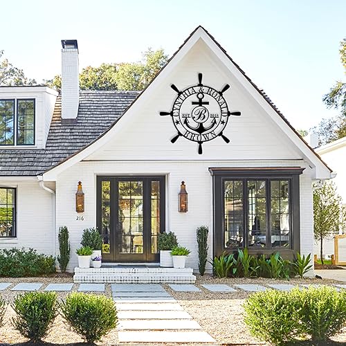 Miniatura 3 de Letrero personalizado con nombre de familia, decoración de pared náutica, letrero de metal con brújula de ancla, letrero de monograma de letra