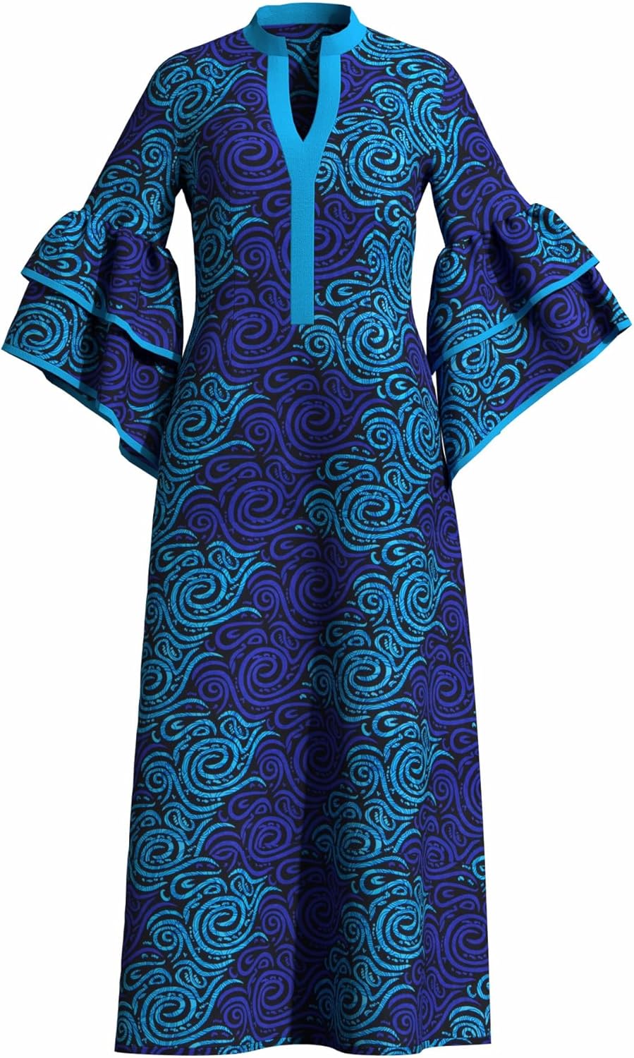 iooiooi Womens Double Layered Bell Sleeve African Maxi Dress Ankara Wedding Party Dress - Image 3