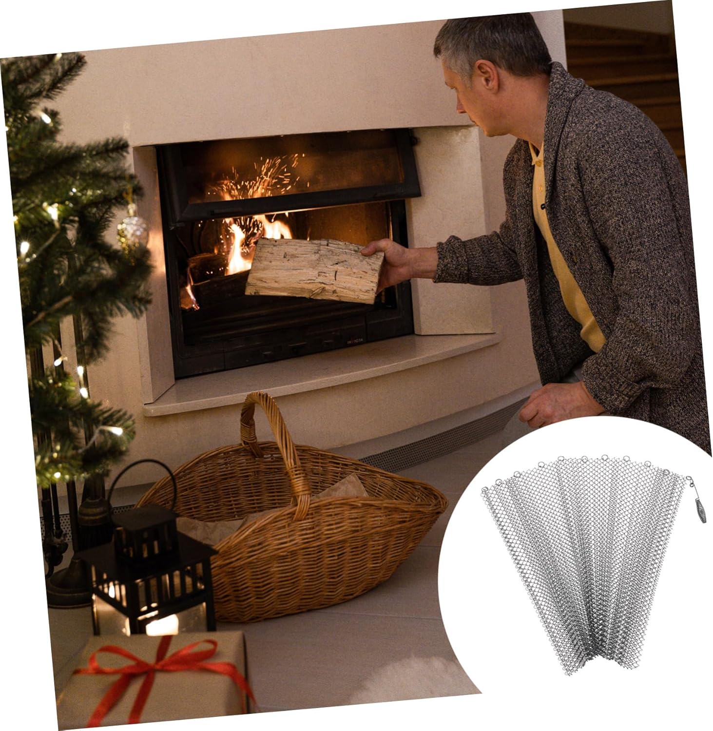 2pcs Decorative Fireplace Screen Doors Mesh Curtain Sparks Guard Panel Christmas Hearth Mesh Screen