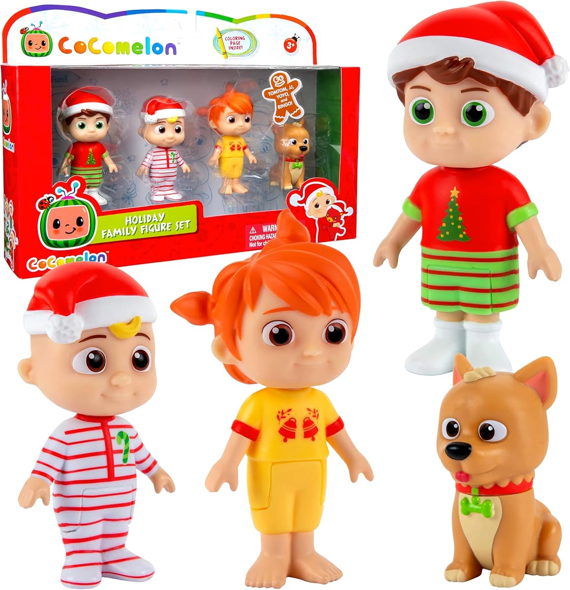 Juego de figuras CoComelon, paquete de 4 con personajes de JJ, Bingo, YoYo y Tomtom | Figuras coleccionables oficiales para juegos de simulación. Incluye amigos favoritos de CoComelon para niños pequeños y preescolares.