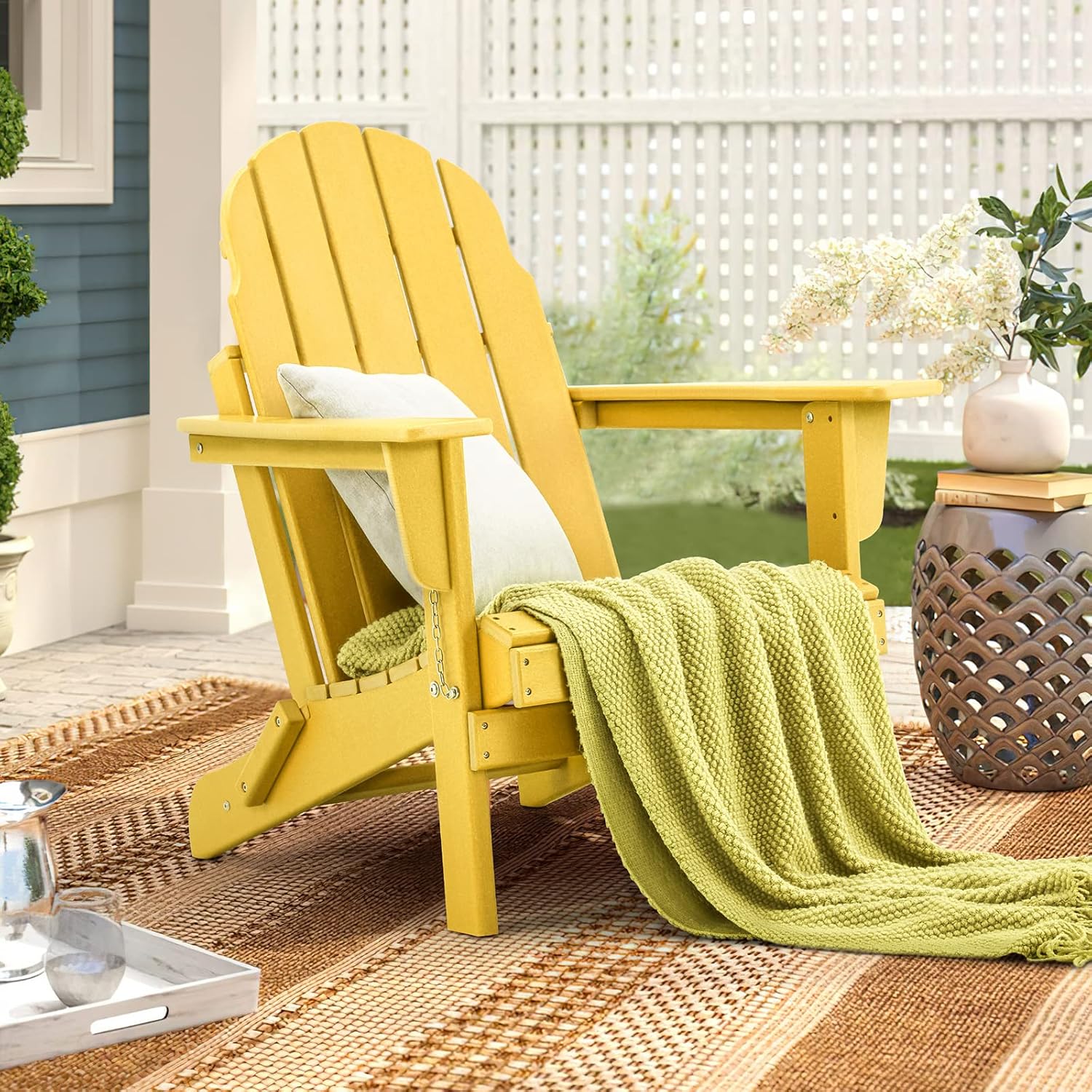 Erinnyees 2 Pcs Folding Adirondack Chair, HDPE Poly Lumber Weather Resistant Patio Chairs, Lawn Chair Outdoor Adirondack Chairs for Garden, Deck, Backyard, Lawn Furniture, Yello
