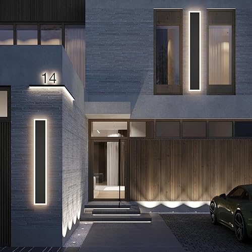 Miniatura 5 de Ralbay Lámpara de pared al aire libre de 39.4 pulgadas de largo, 4000 K, moderno aplique de pared exterior, iluminación de pared lineal larga IP65