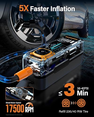Miniatura 2 de Inflador de neumáticos, compresor de aire portátil, bomba de aire para neumáticos de automóvil, 150 PSI 5 veces más rápido con manómetro y apagado