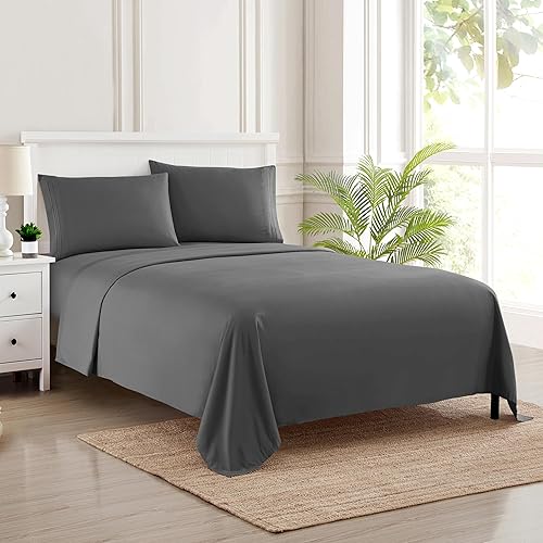 Juego de sábanas encimera y bajera de 1800 hilos de suave microfibra cepillada de calidad egipcia, de lujo, con 2 fundas de almohada