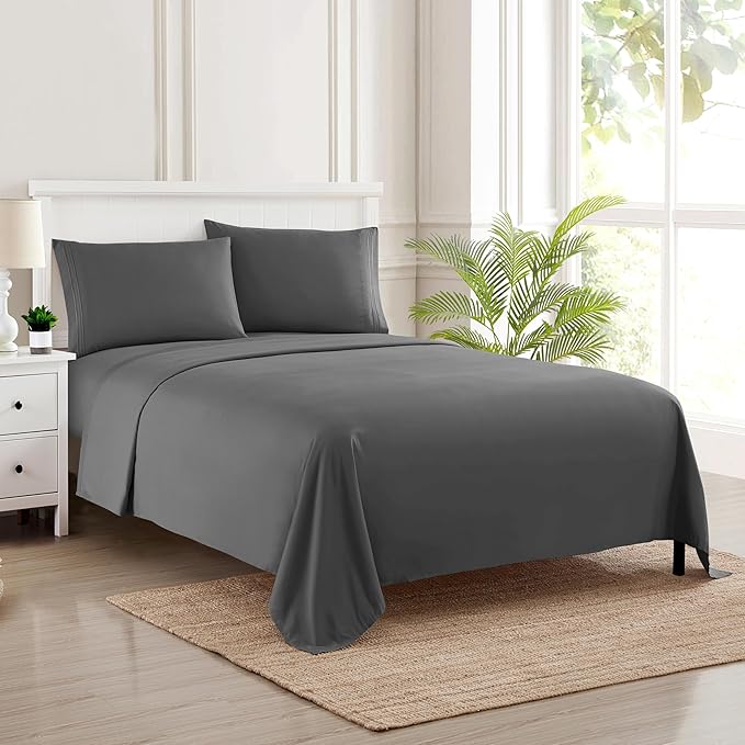 King Size Sheets - Breathable Luxury Bed Sheets with Full Elastic & Secure Corner Straps Built In - 1800 Supreme Collection Extra Soft Deep Pocket Bedding, Sheet Set, EXTRA DEEP pocket - King, Gray