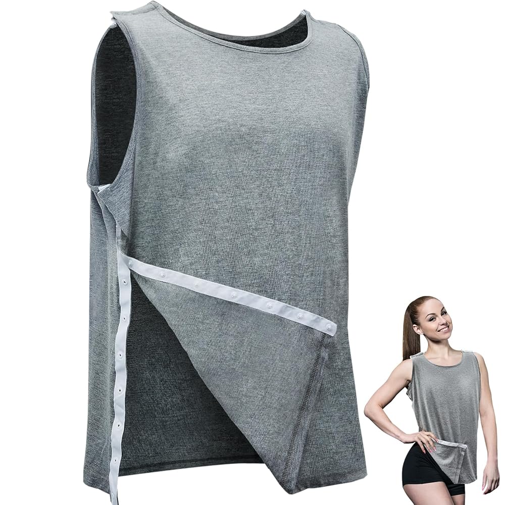 T-shirt De Rééducation Pour Homme - Ouverture Latérale Par Boutons - Pour Soins Post-opératoires De L'épaule - Manches Courtes, Col Rond - Facile à Enfiler
