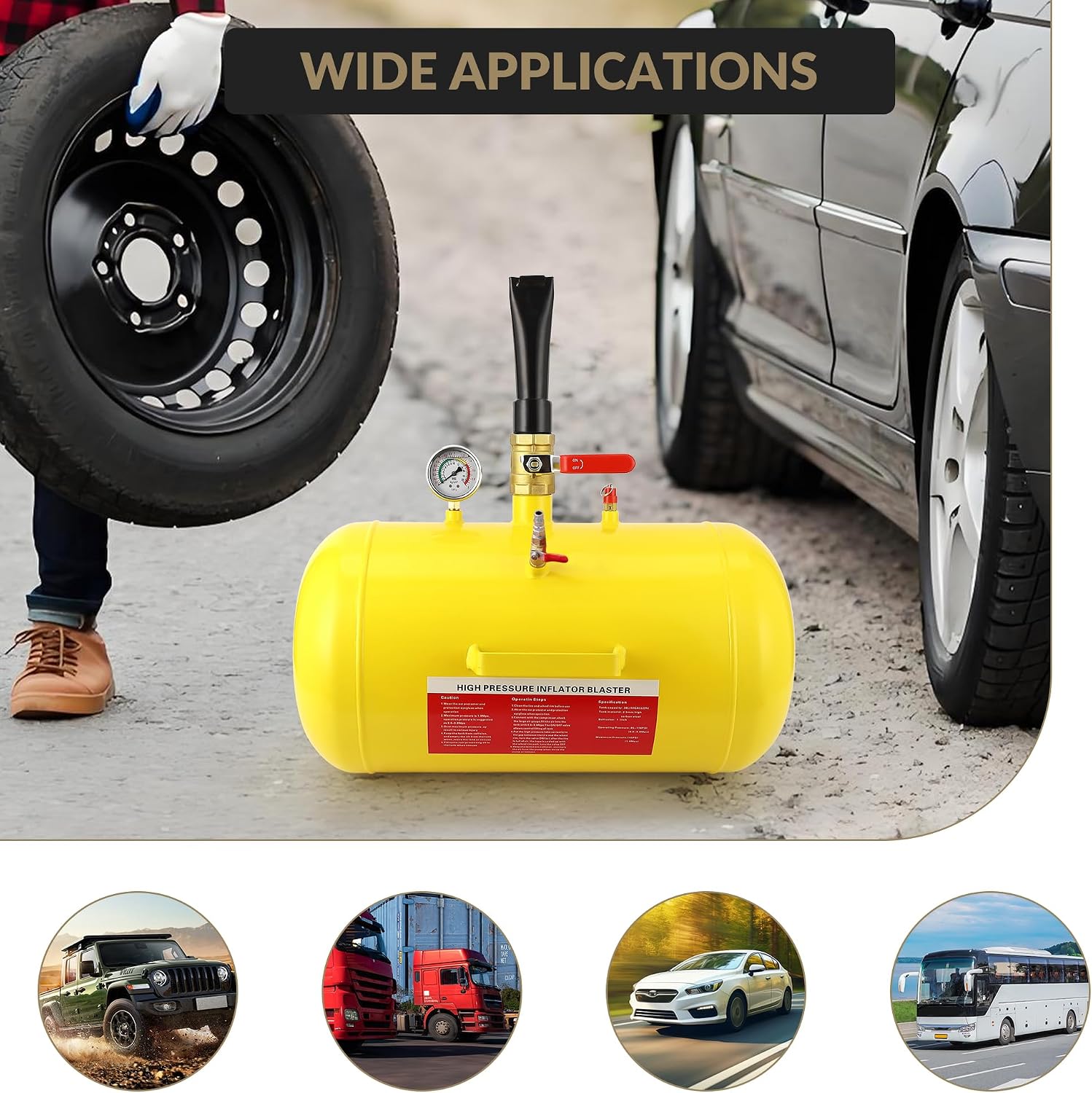 10 Gallon Tire Bead Seater Air Tank with Gauge, Heavy Duty Bead Blaster Tire Inflator for Car, Truck, ATV, Tractor, RV – Portable Air Bead Seater Tank for Fast Tire Inflation