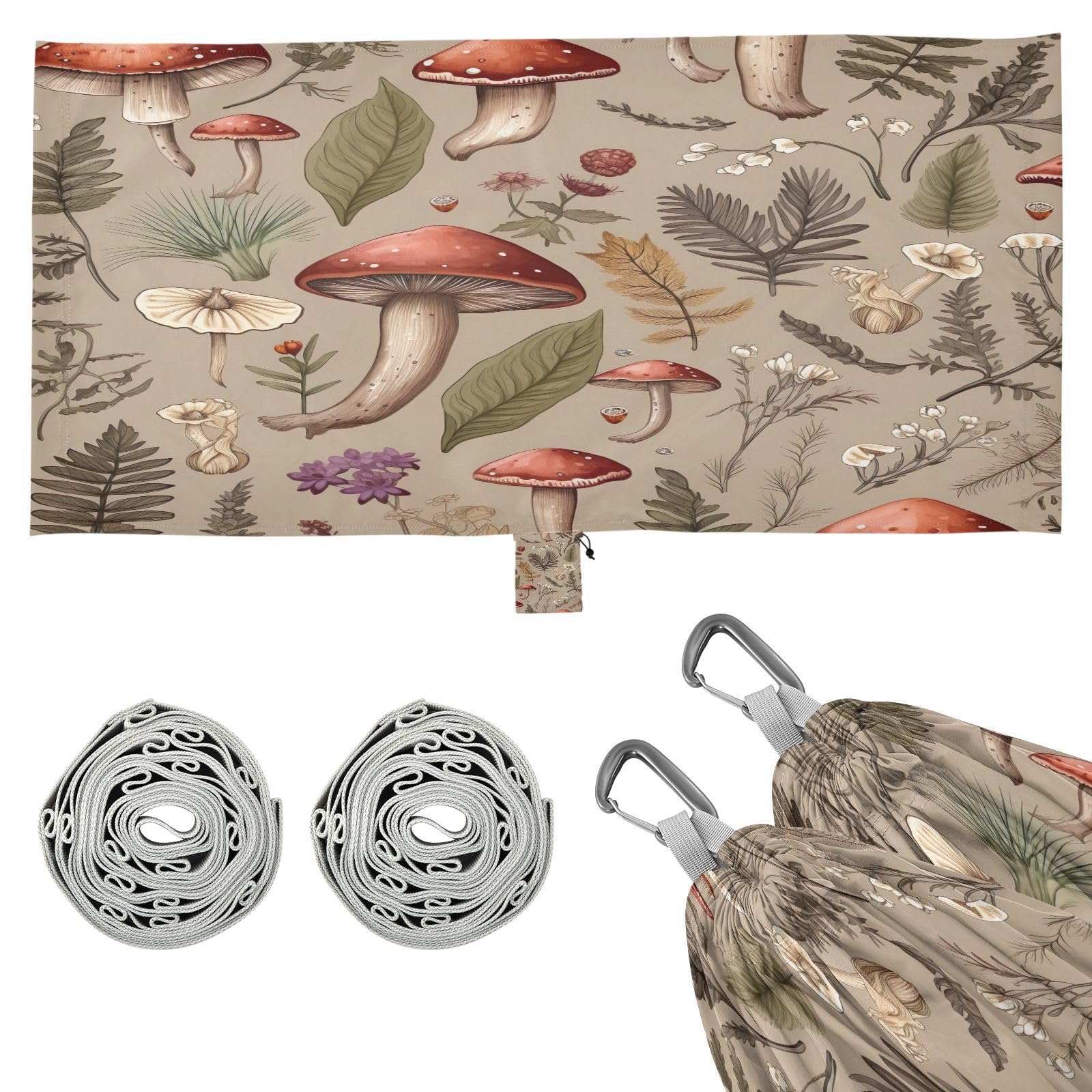 SDMKA Mushroom Brown Camping Hammock, 330 lbs with 2 Tree Straps, Carry Bag, Single Portable Hammock for Outdoor/Indoor, Hiking, Beach, Backpacking, Travel