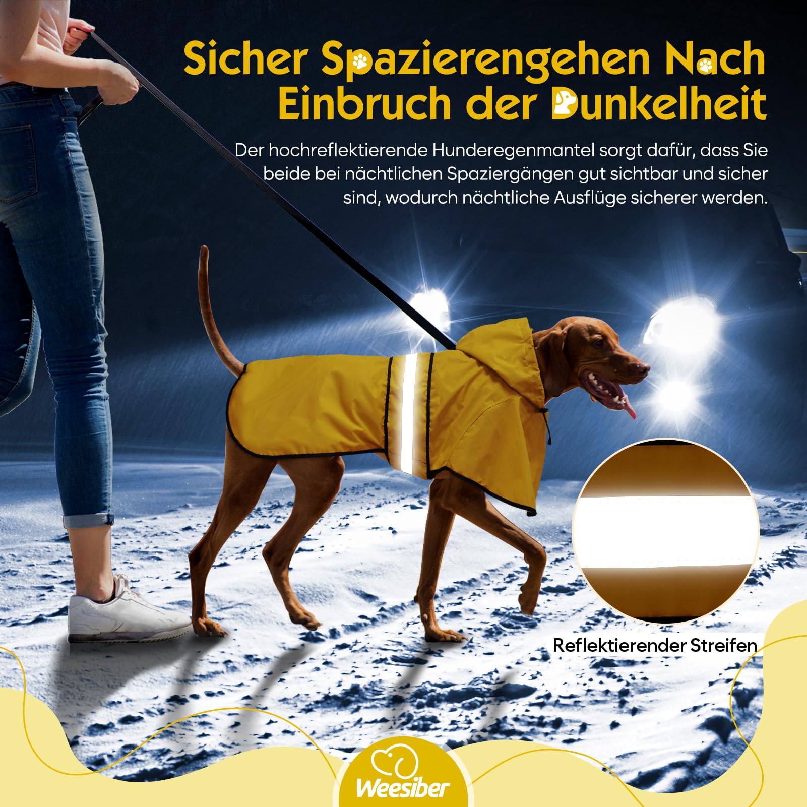 Weesiber Manteau de Pluie Imperméable Réfléchissant pour Chien, Étanche Ultraléger et Aéré, Veste Ajustable pour Animal de Compagnie, Poncho pour Chien(S,Jaune)